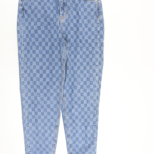 George Womens Blue Check Cotton Mom Jeans Size 12 L26 in Regular Zip