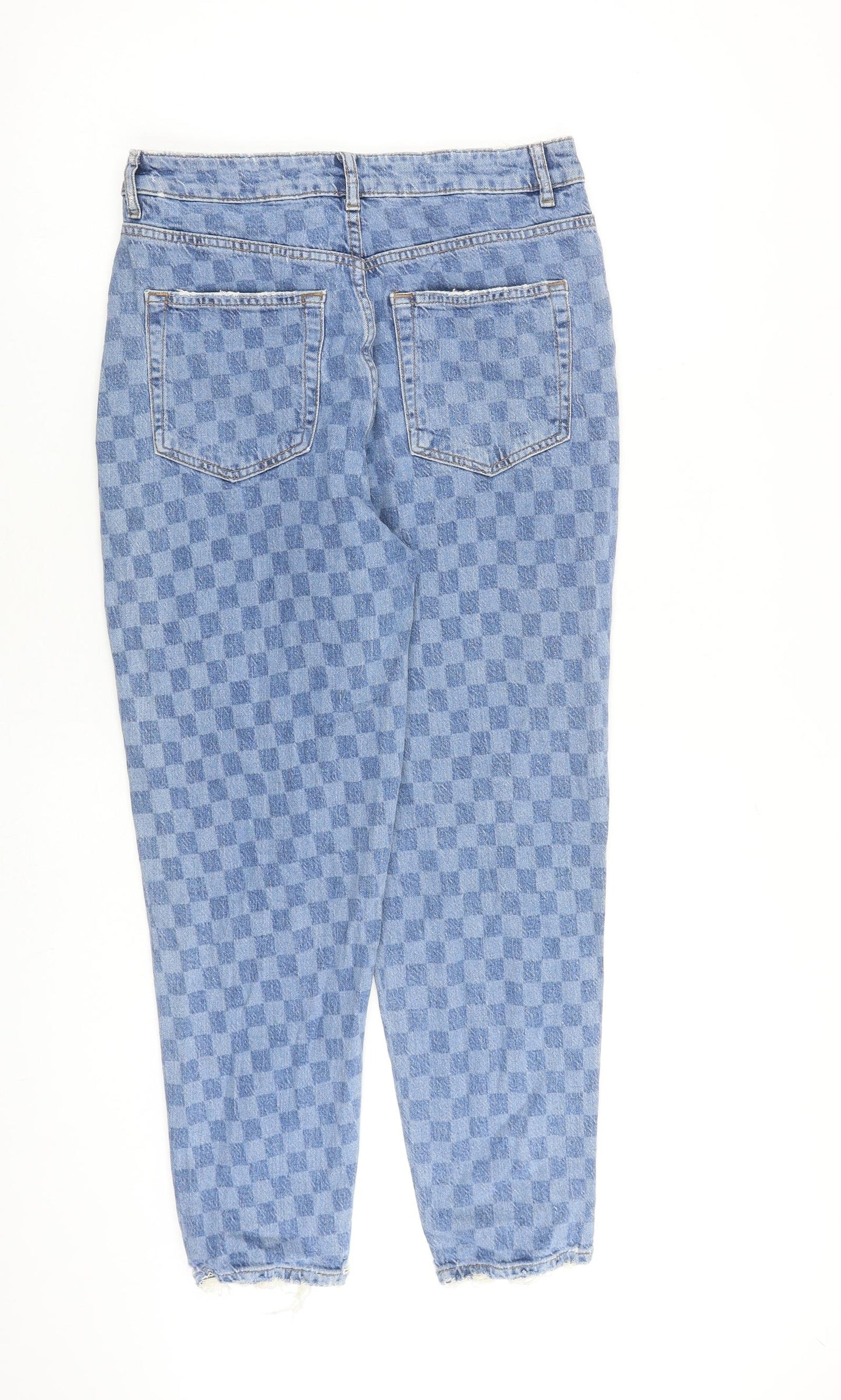 George Womens Blue Check Cotton Mom Jeans Size 12 L26 in Regular Zip