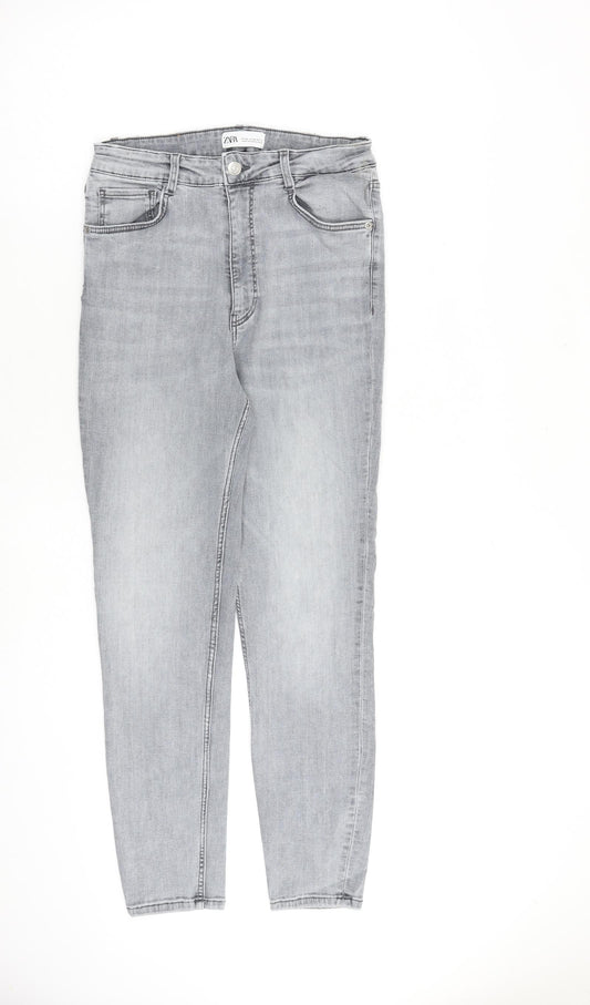 Zara Womens Grey Cotton Skinny Jeans Size 14 L27 in Slim Zip
