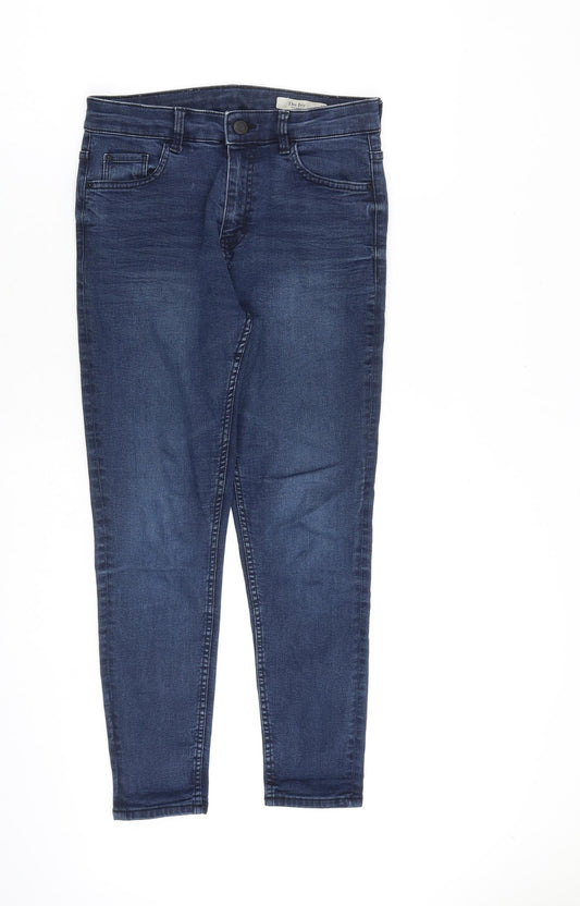 Marks and Spencer Womens Blue Cotton Skinny Jeans Size 10 L26 in Slim Zip