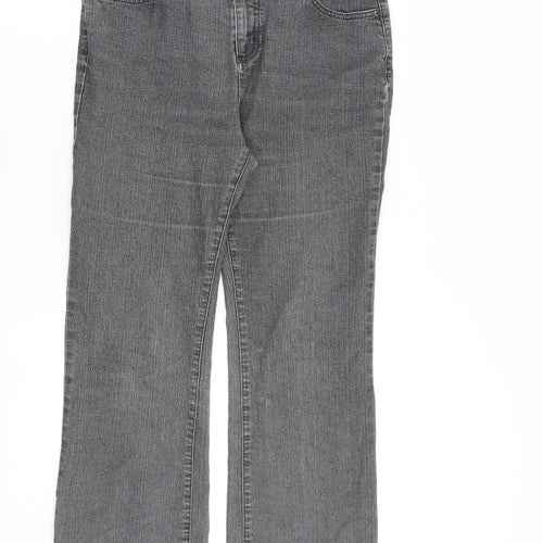 Per Una Womens Grey Cotton Wide-Leg Jeans Size 12 L30 in Regular Zip