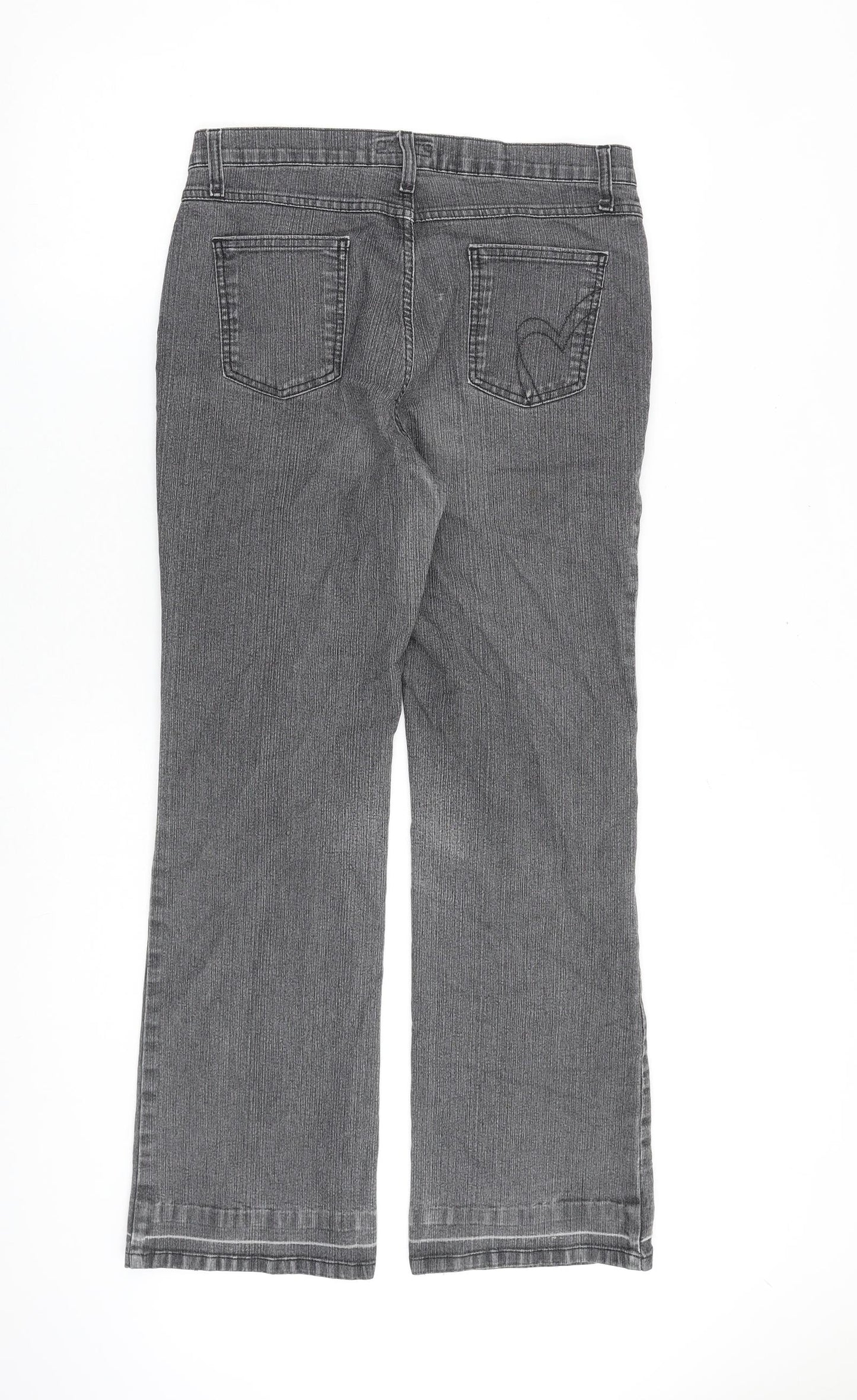 Per Una Womens Grey Cotton Wide-Leg Jeans Size 12 L30 in Regular Zip