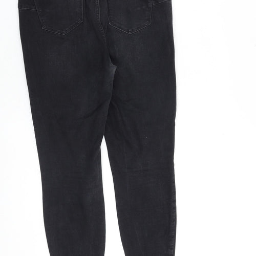 New Look Womens Black Cotton Skinny Jeans Size 14 L27 in Slim Zip - Raw Hem