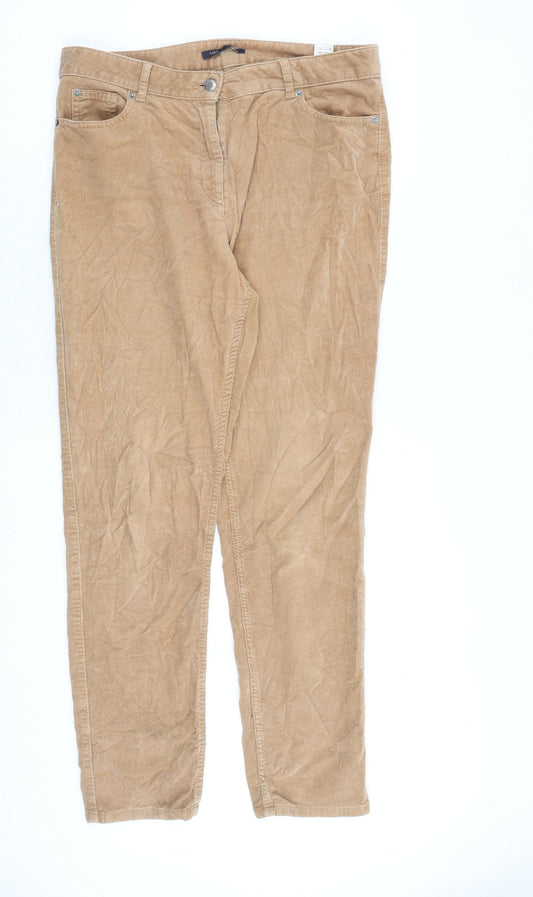 Marks and Spencer Womens Brown Cotton Trousers Size 12 L30 in Regular Zip