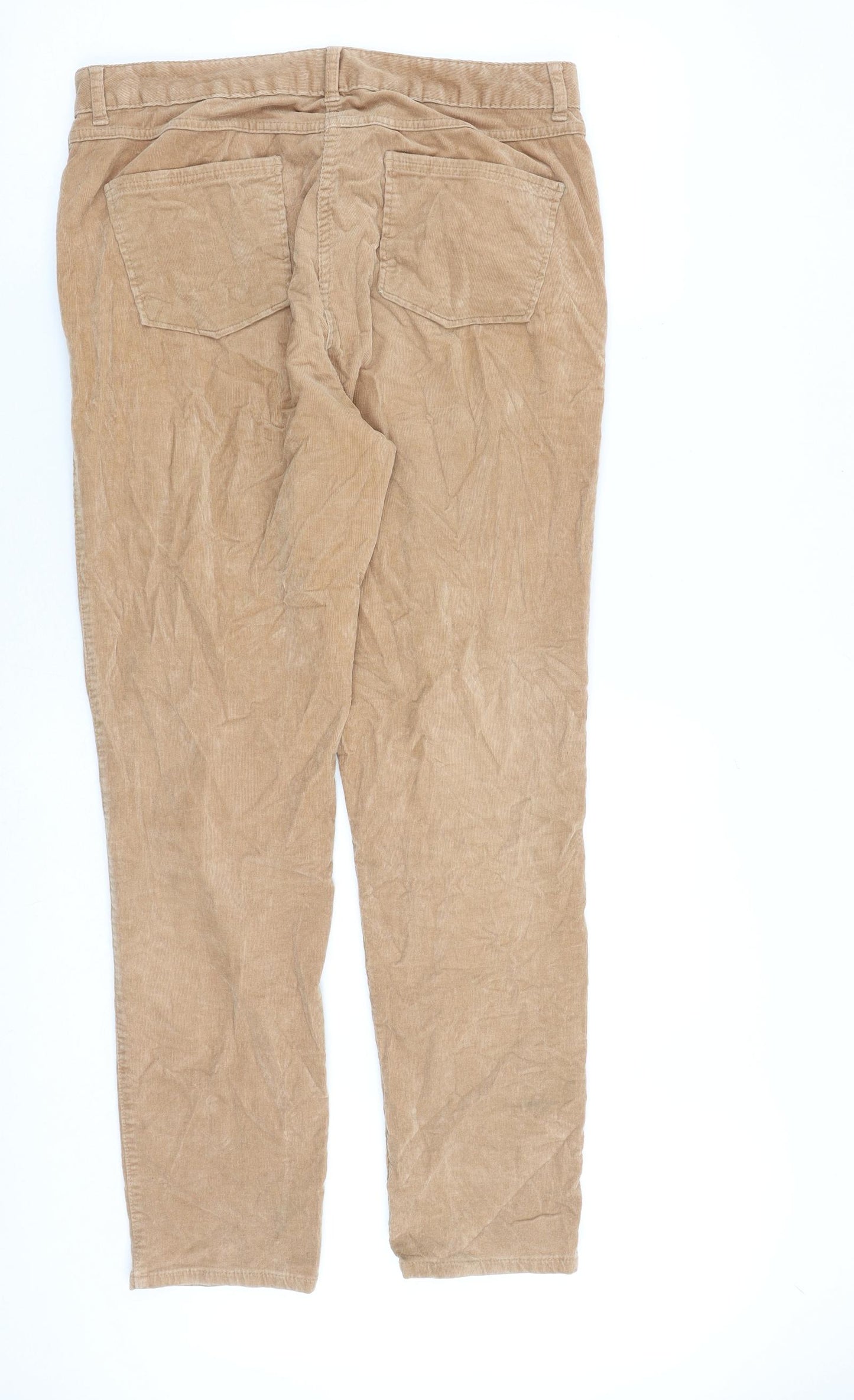 Marks and Spencer Womens Brown Cotton Trousers Size 12 L30 in Regular Zip