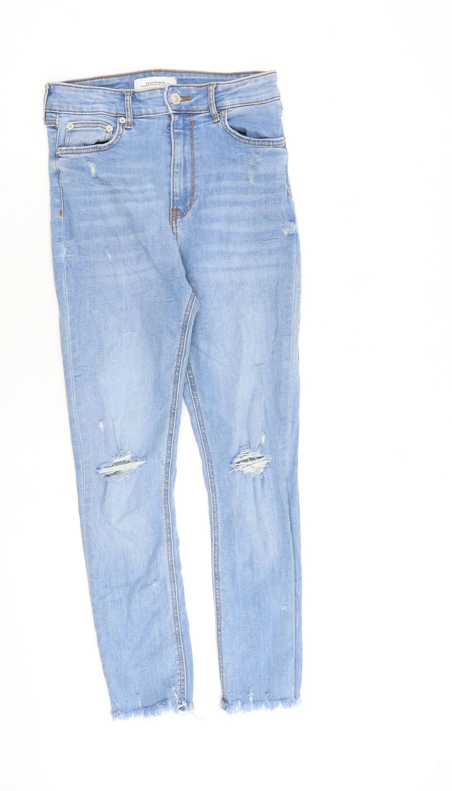 Zara Womens Blue Cotton Skinny Jeans Size 10 L26 in Regular Zip