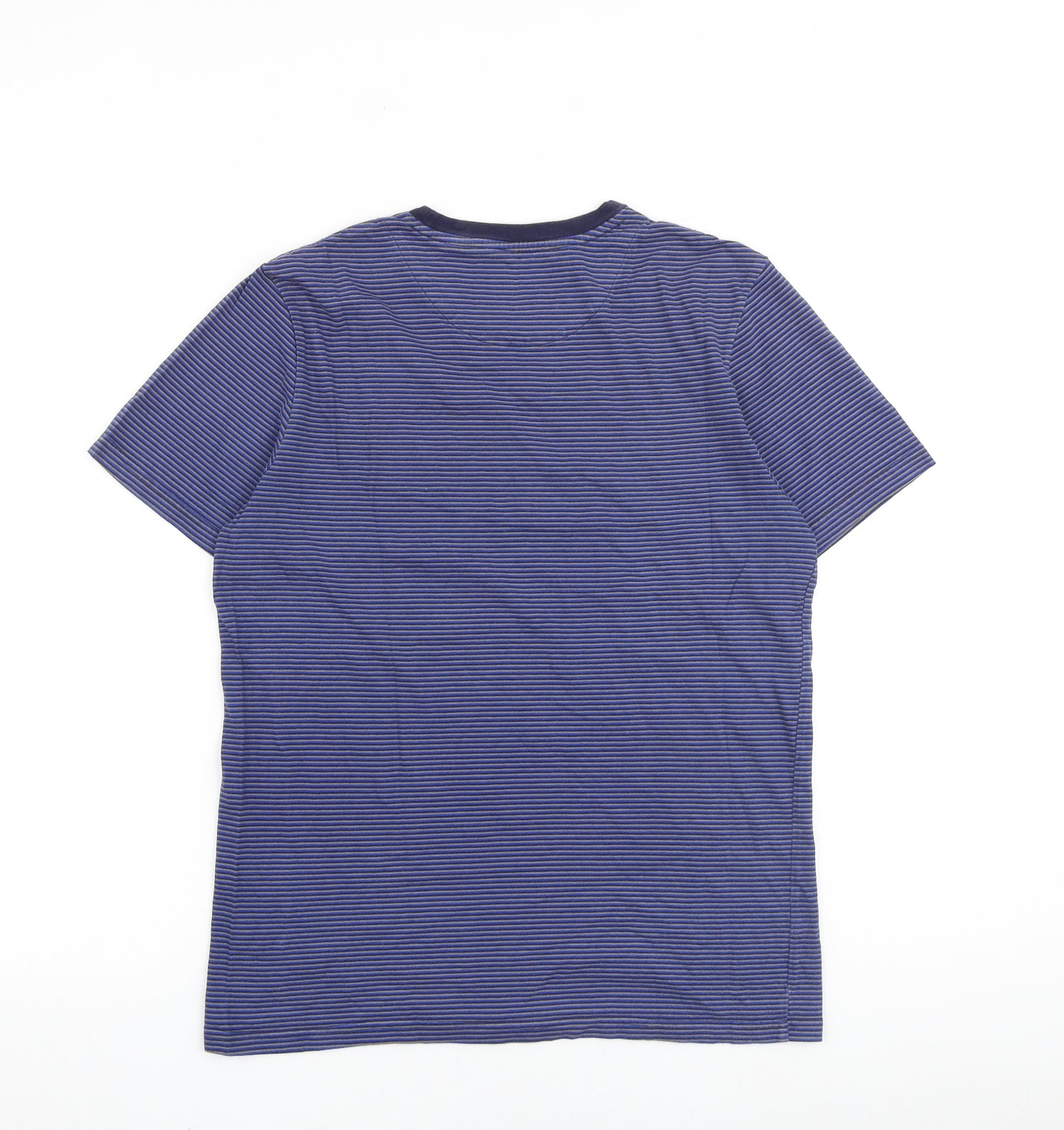 Lyle & Scott Mens Blue Striped Cotton T-Shirt Size M Round Neck