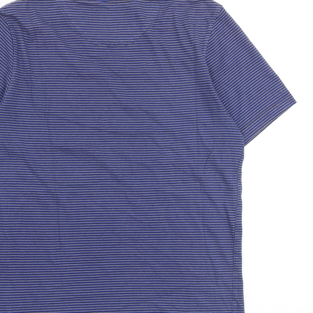 Lyle & Scott Mens Blue Striped Cotton T-Shirt Size M Round Neck