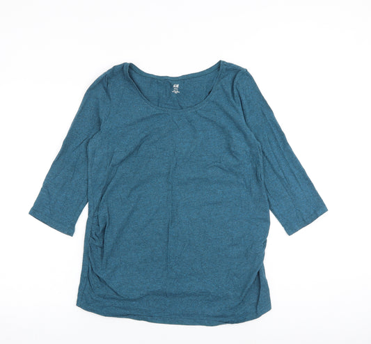 H&M Womens Blue Cotton Basic T-Shirt Size L Boat Neck