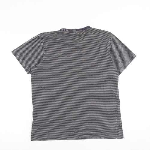 Ben Sherman Mens Grey Striped Cotton T-Shirt Size M Round Neck
