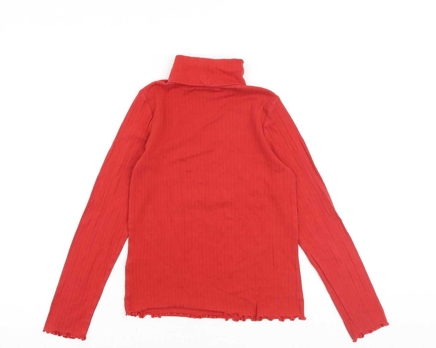 Marks and Spencer Girls Red Cotton Basic T-Shirt Size 11-12 Years Roll Neck Pullover