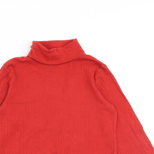 Marks and Spencer Girls Red Cotton Basic T-Shirt Size 11-12 Years Roll Neck Pullover