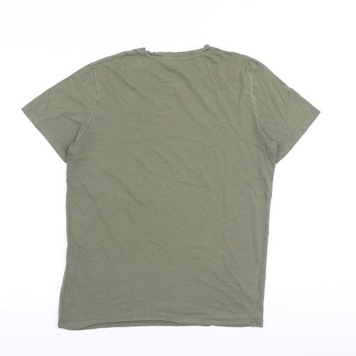 JACK & JONES Mens Green Cotton T-Shirt Size M Round Neck