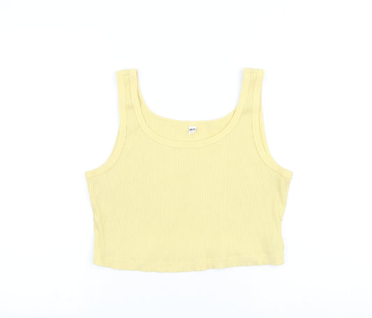 Uniqlo Womens Yellow Cotton Cropped Tank Size L Scoop Neck