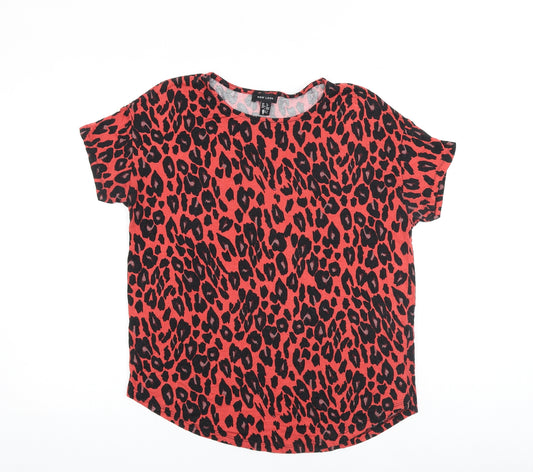 New Look Womens Red Animal Print Viscose Basic T-Shirt Size 8 Round Neck