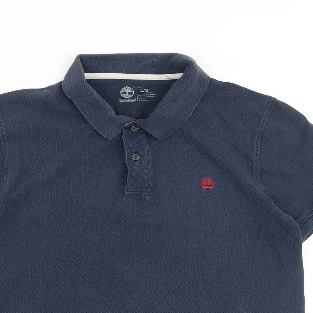 Timberland Mens Blue 100% Cotton Polo Size L Collared Button