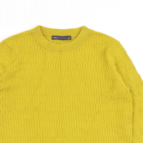 Marks and Spencer Womens Yellow Round Neck Viscose Pullover Jumper Size 14