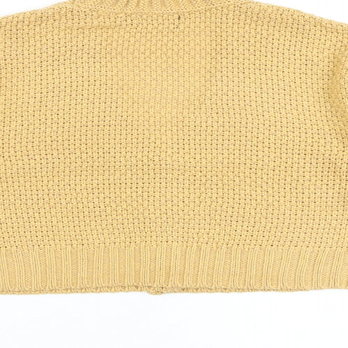 PRETTYLITTLETHING Womens Yellow V-Neck Acrylic Cardigan Jumper Size S - Cropped