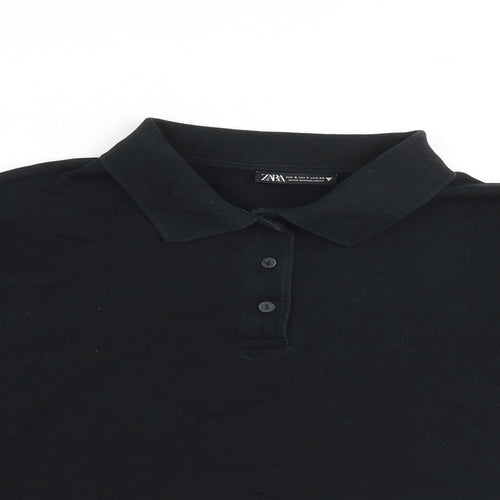 Zara Womens Black Polyester Pullover Sweatshirt Size S Button