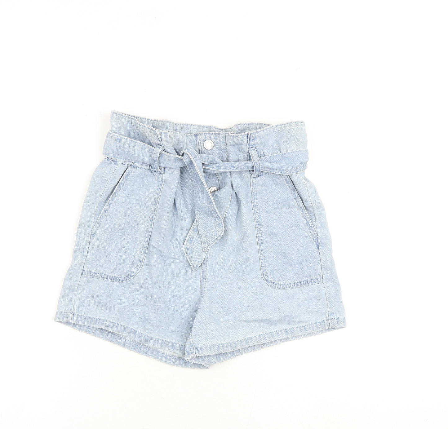 Denim & Co. Womens Blue Cotton Paperbag Shorts Size 6 L4 in Regular Button - Belted