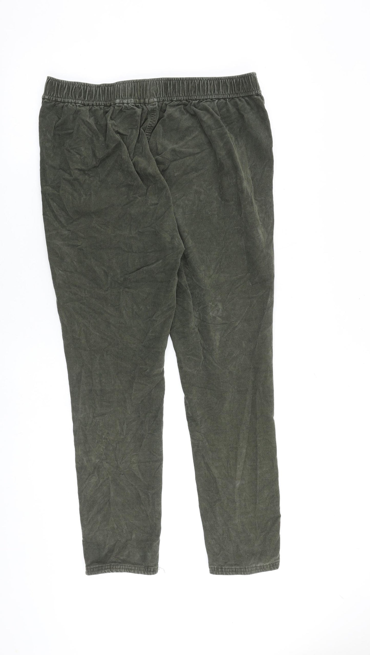 Marks and Spencer Womens Green Cotton Trousers Size 14 L28 in Regular