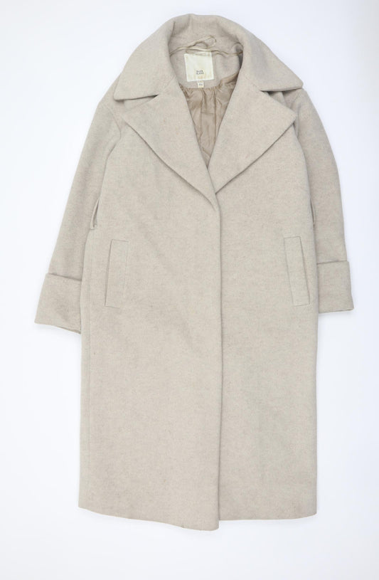River Island Womens Beige Overcoat Coat Size 10 Snap