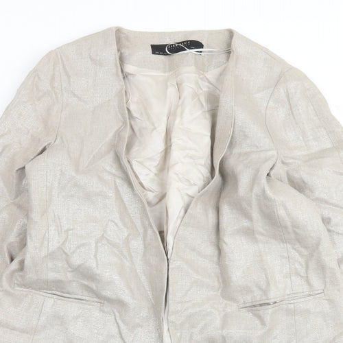 Zara Womens Beige Jacket Blazer Size L Hook & Eye