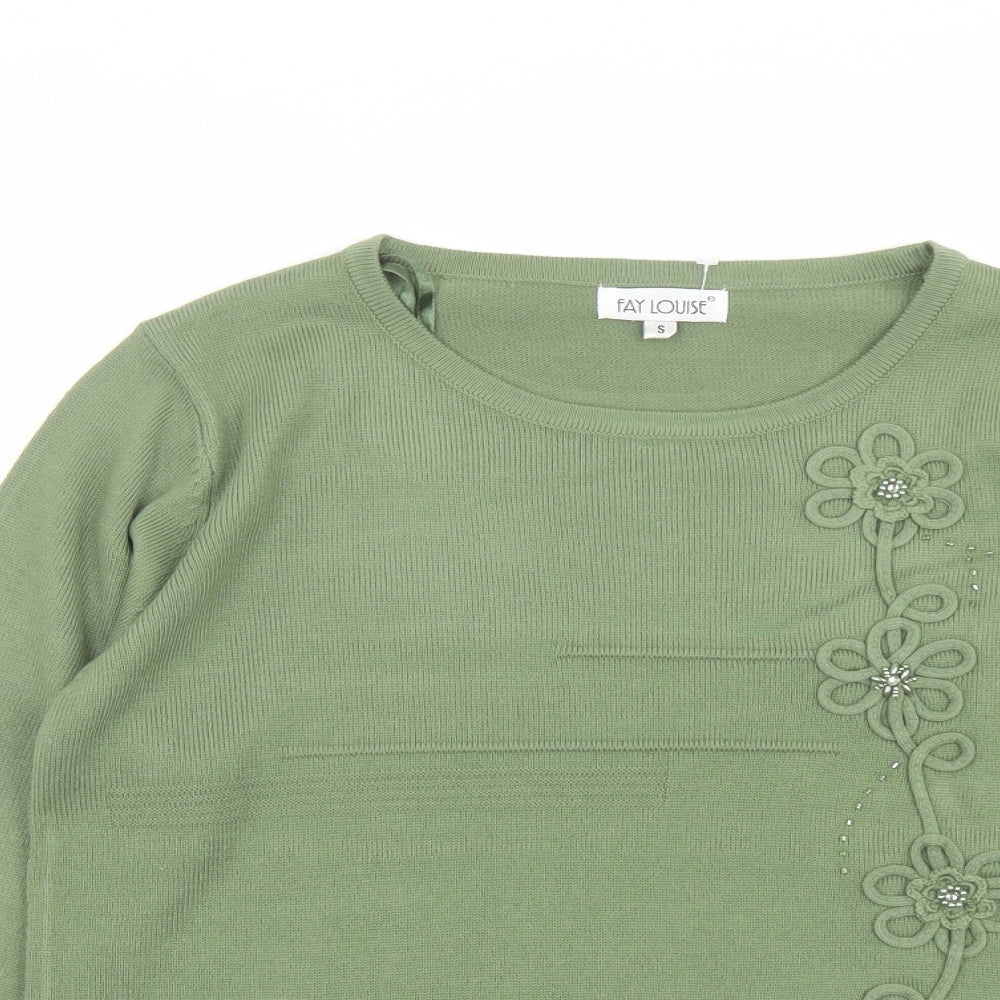 Fay Louise Womens Green Round Neck Acrylic Pullover Jumper Size S
