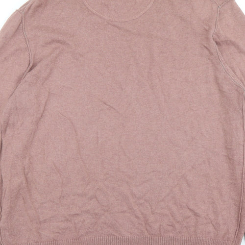 White Stuff Mens Pink V-Neck Cotton Pullover Jumper Size XL Long Sleeve