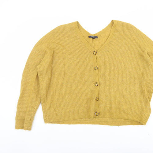 Esprit Womens Yellow V-Neck Wool Cardigan Jumper Size XL