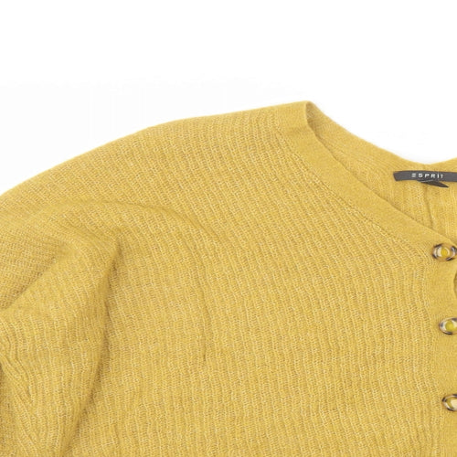 Esprit Womens Yellow V-Neck Wool Cardigan Jumper Size XL