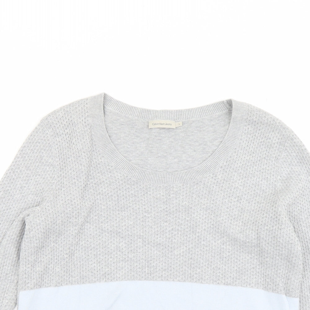 Calvin Klein Womens Grey Round Neck Cotton Pullover Jumper Size L