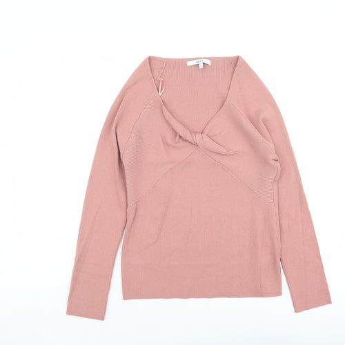 NEXT Womens Pink V-Neck Nylon Pullover Jumper Size L