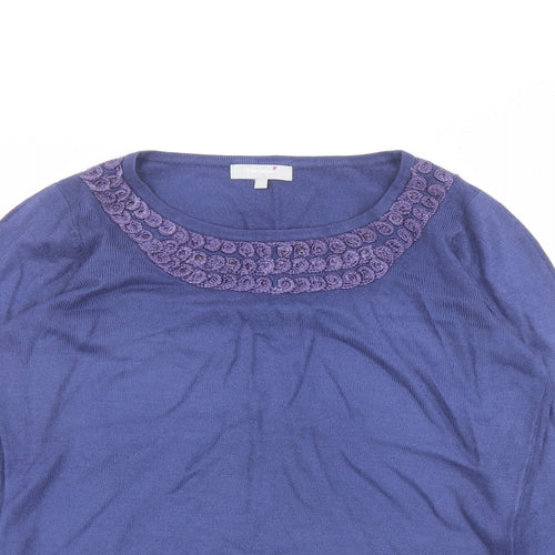 Per Una Womens Blue Round Neck Viscose Pullover Jumper Size 12