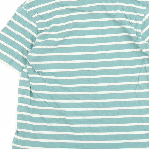 Penguin Mens Green Striped Cotton T-Shirt Size M Round Neck