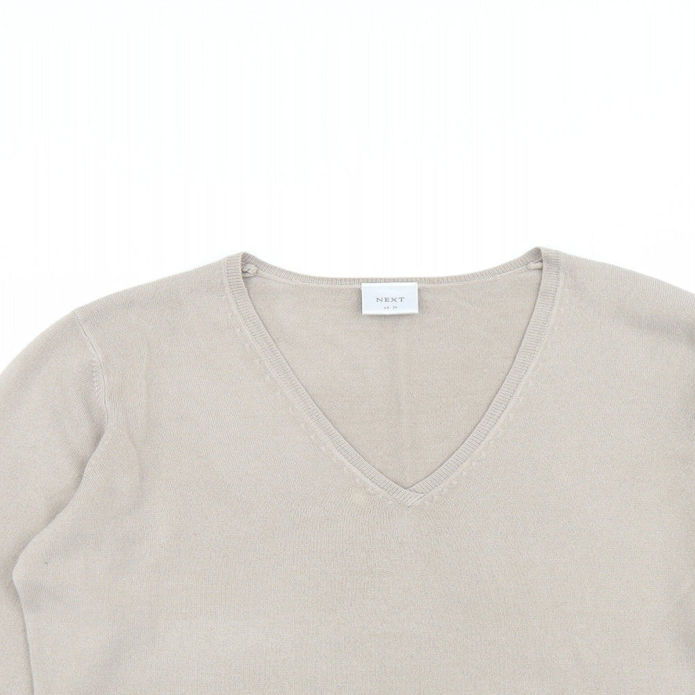 NEXT Womens Beige V-Neck Acrylic Pullover Jumper Size 20