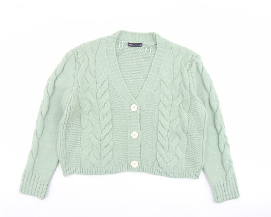 Marks and Spencer Womens Green V-Neck Acrylic Cardigan Jumper Size L