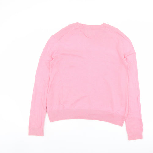 Havren Womens Pink V-Neck Cotton Pullover Jumper Size 12