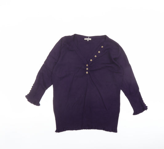 John Lewis Womens Purple V-Neck Viscose Pullover Jumper Size L