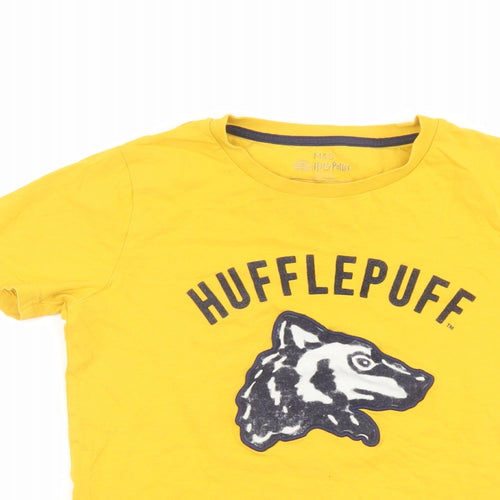 Marks and Spencer Boys Yellow Cotton Basic T-Shirt Size 10-11 Years Round Neck Pullover - Harry Potter Hufflepuff