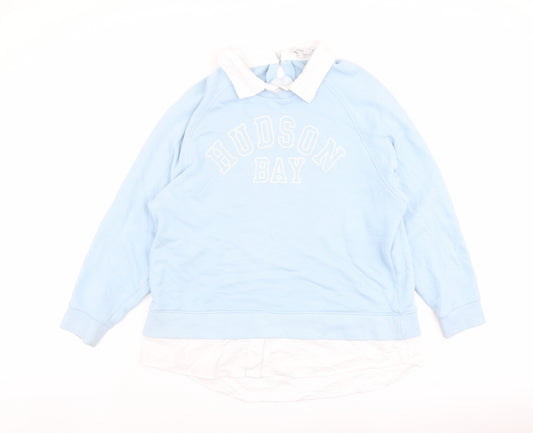 NEXT Womens Blue Cotton Pullover Sweatshirt Size XL Button - Hudson Bay