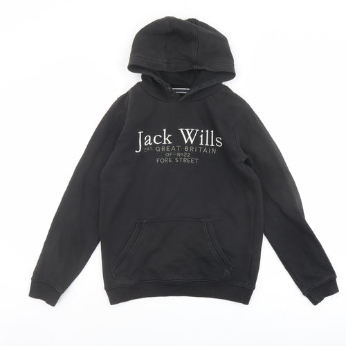 Jack Wills Boys Black Cotton Pullover Hoodie Size 12-13 Years Pullover