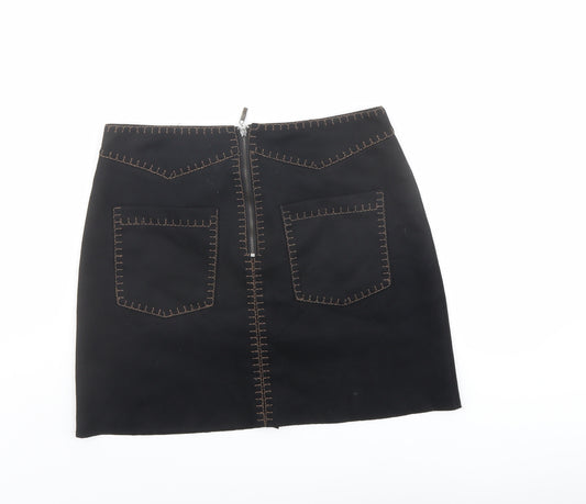 Zara Womens Black Polyester Mini Skirt Size S Zip
