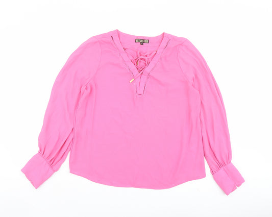 BiBA Womens Pink Polyester Basic Blouse Size 14 V-Neck