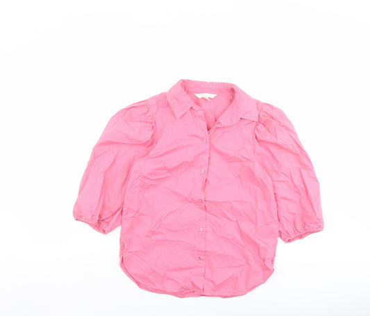 H&M Womens Pink Cotton Basic Button-Up Size XS Collared