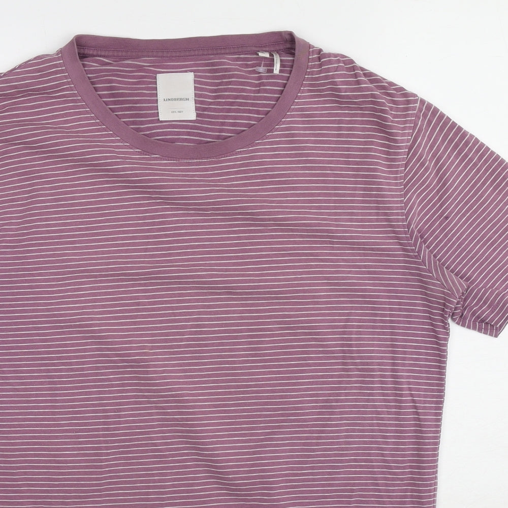 Lindbergh Mens Red Striped Cotton T-Shirt Size M Round Neck Pullover
