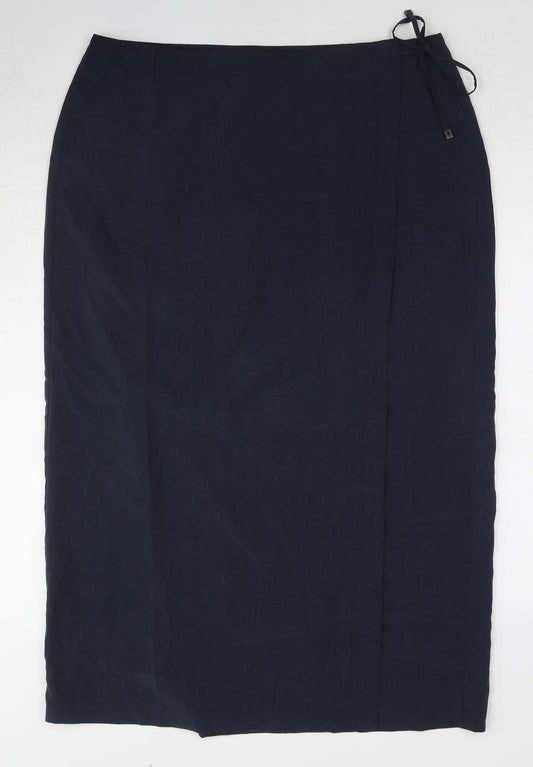 Marks and Spencer Womens Blue Lyocell Wrap Skirt Size 20 Button
