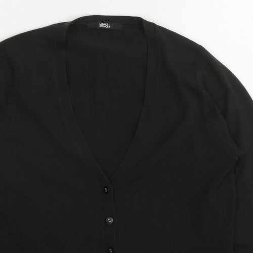 Marks and Spencer Womens Black V-Neck Acrylic Cardigan Jumper Size 10