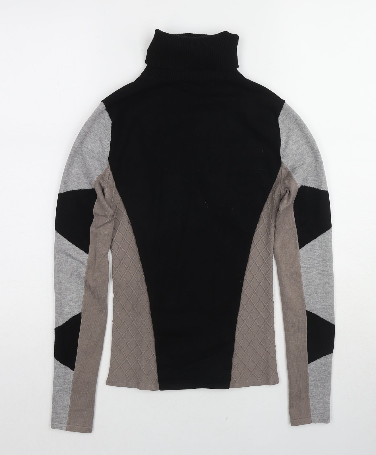 Karen Millen Womens Beige Roll Neck Geometric Polyester Pullover Jumper Size 6
