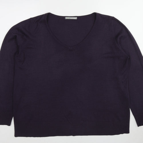 Marks and Spencer Womens Purple V-Neck Acrylic Pullover Jumper Size 20
